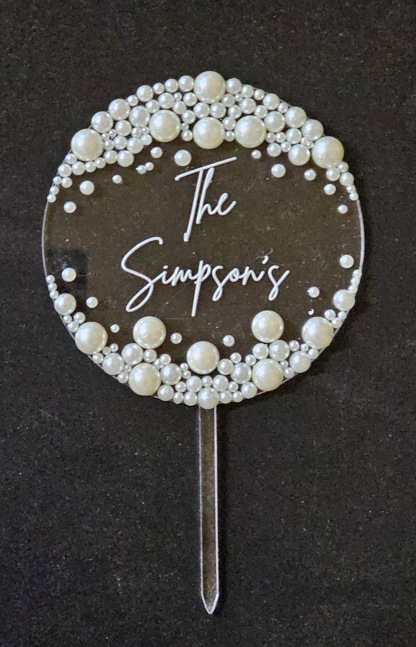 Personalized Pearl Acrylic Cake Topper – Elegant Custom Name Wedding or Birthday Cake Decoration