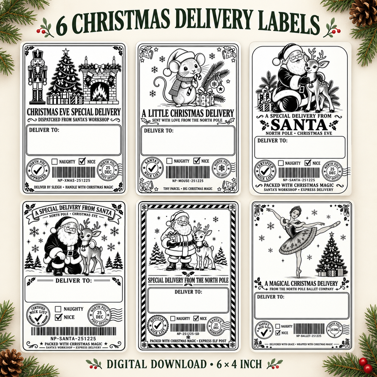 santa lables png file set of 6 digital download