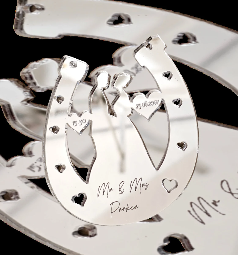 Personalised wedding horse shoe, mirror, just married, Weddings