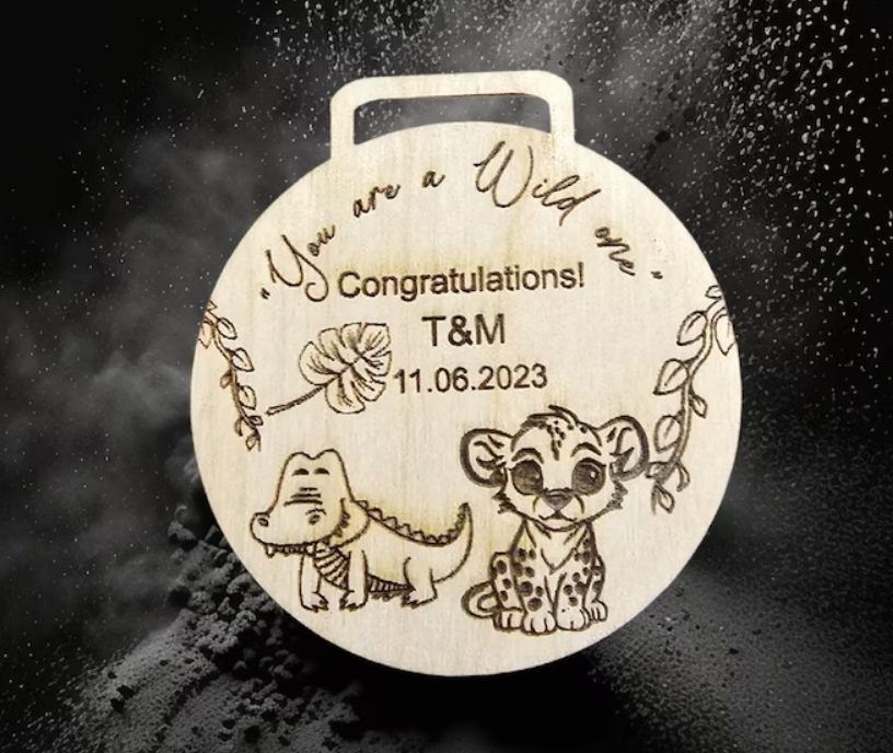 Wood medals, sport medals, environmentally friendly medals, personalised birthday medals, personalised medals