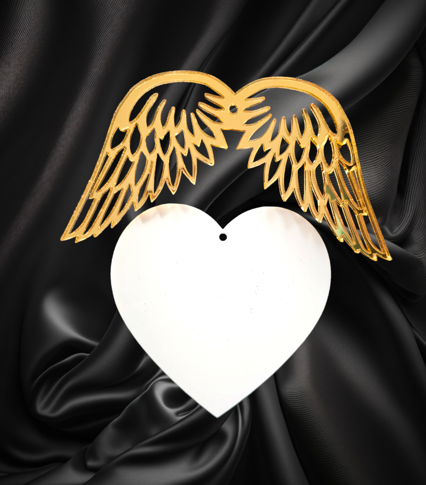 Acrylic heart with separate acrylic wings no glue required