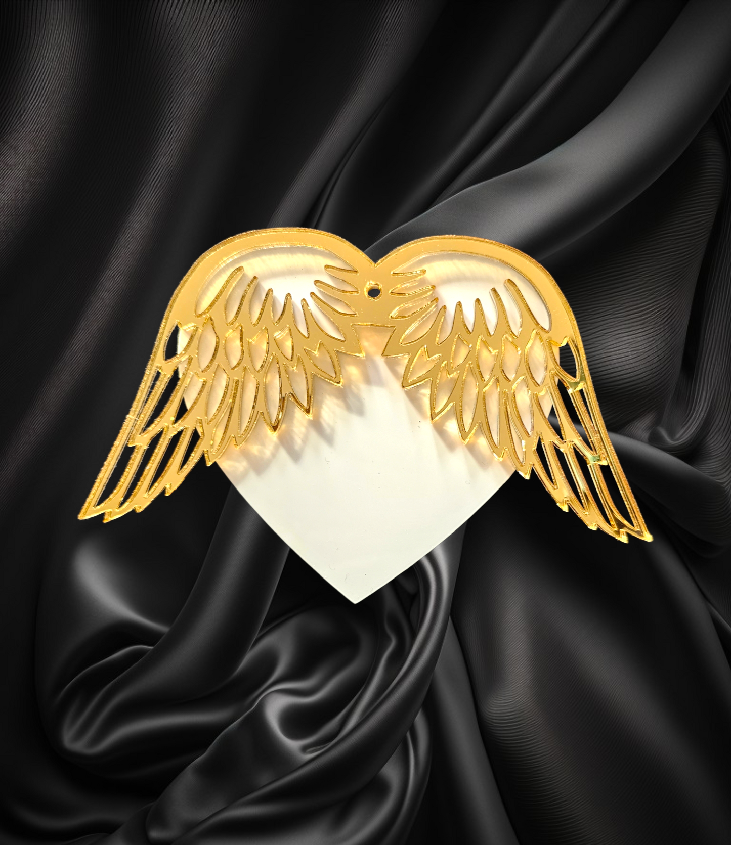 Acrylic heart with separate acrylic wings no glue required