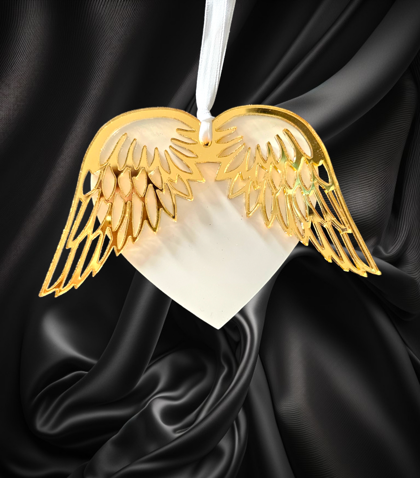 Acrylic heart with separate acrylic wings no glue required