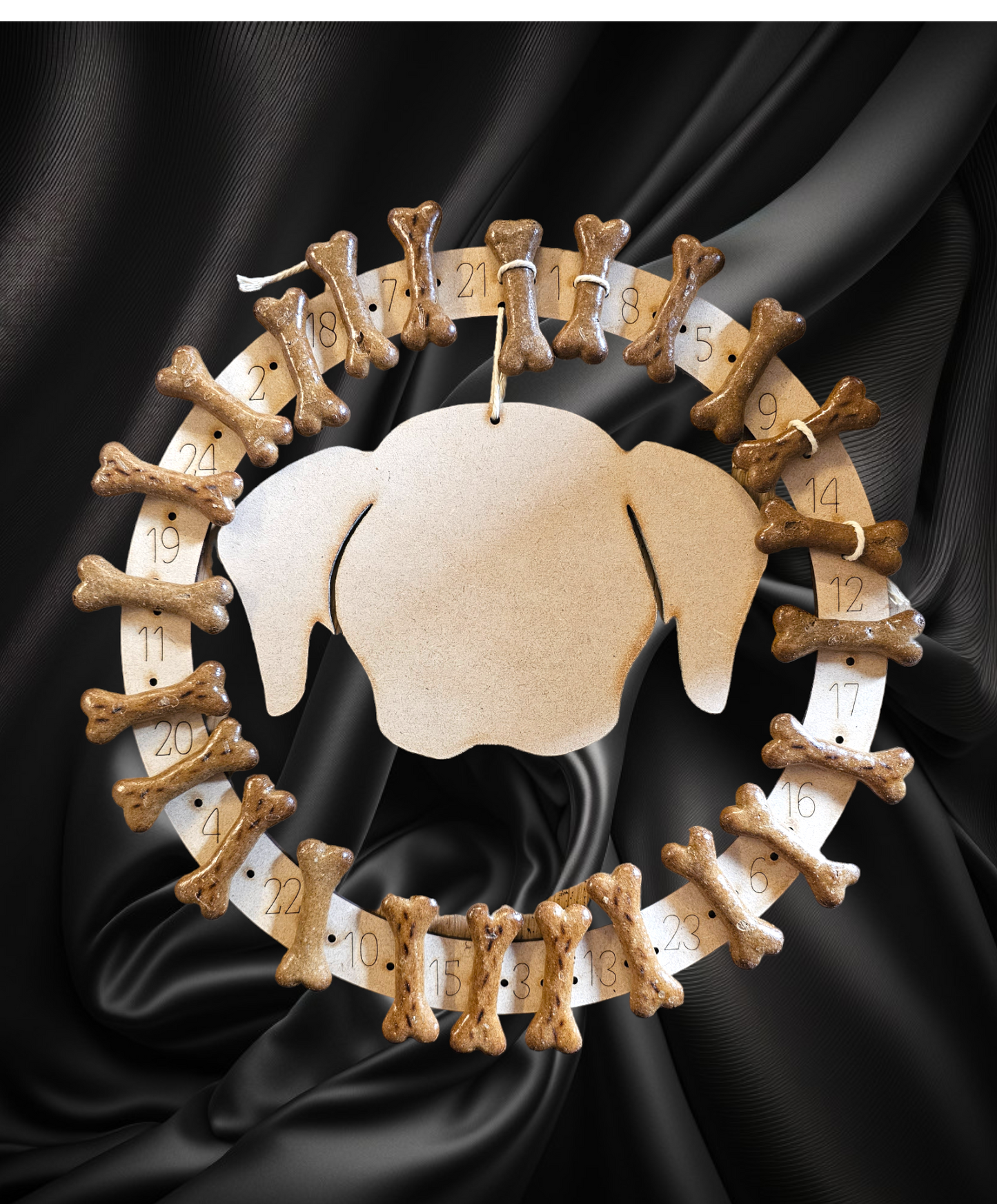 Hanging dog advent available in white and standard mdf