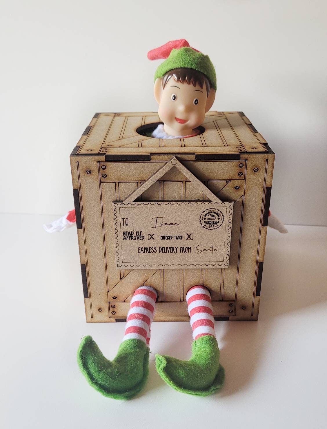 Personalised Naughty elf arrival Crate, elf prop, elf, personalised gifts.