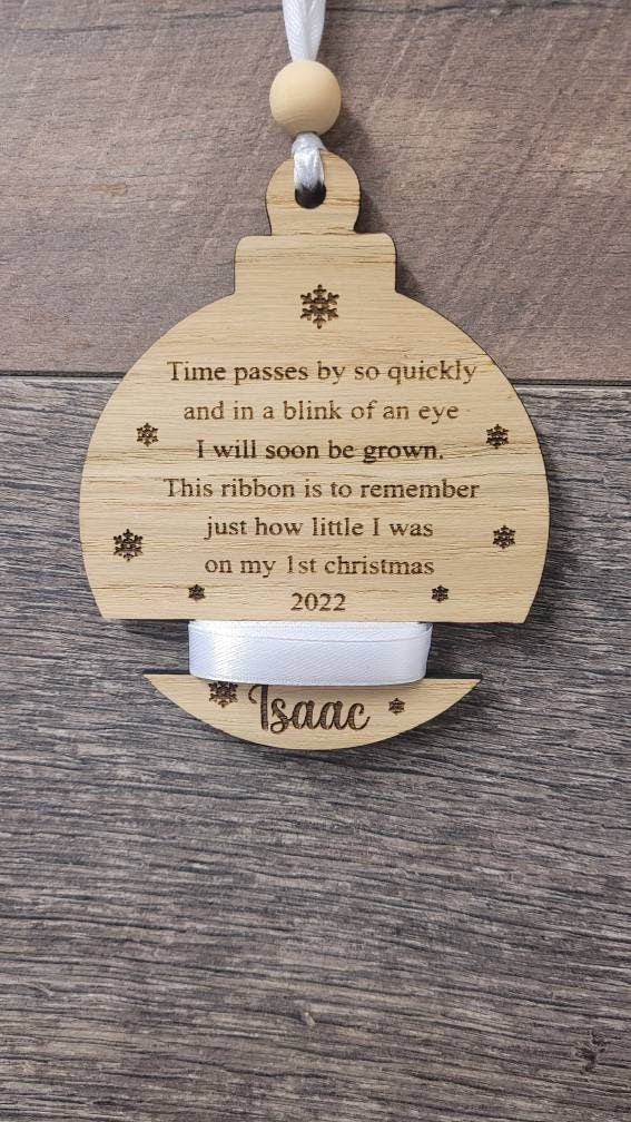 First Christmas personalised ribbon, growth year string bauble,personalised child's growth bauble,keepsake,gift for grandparents,with ribbon