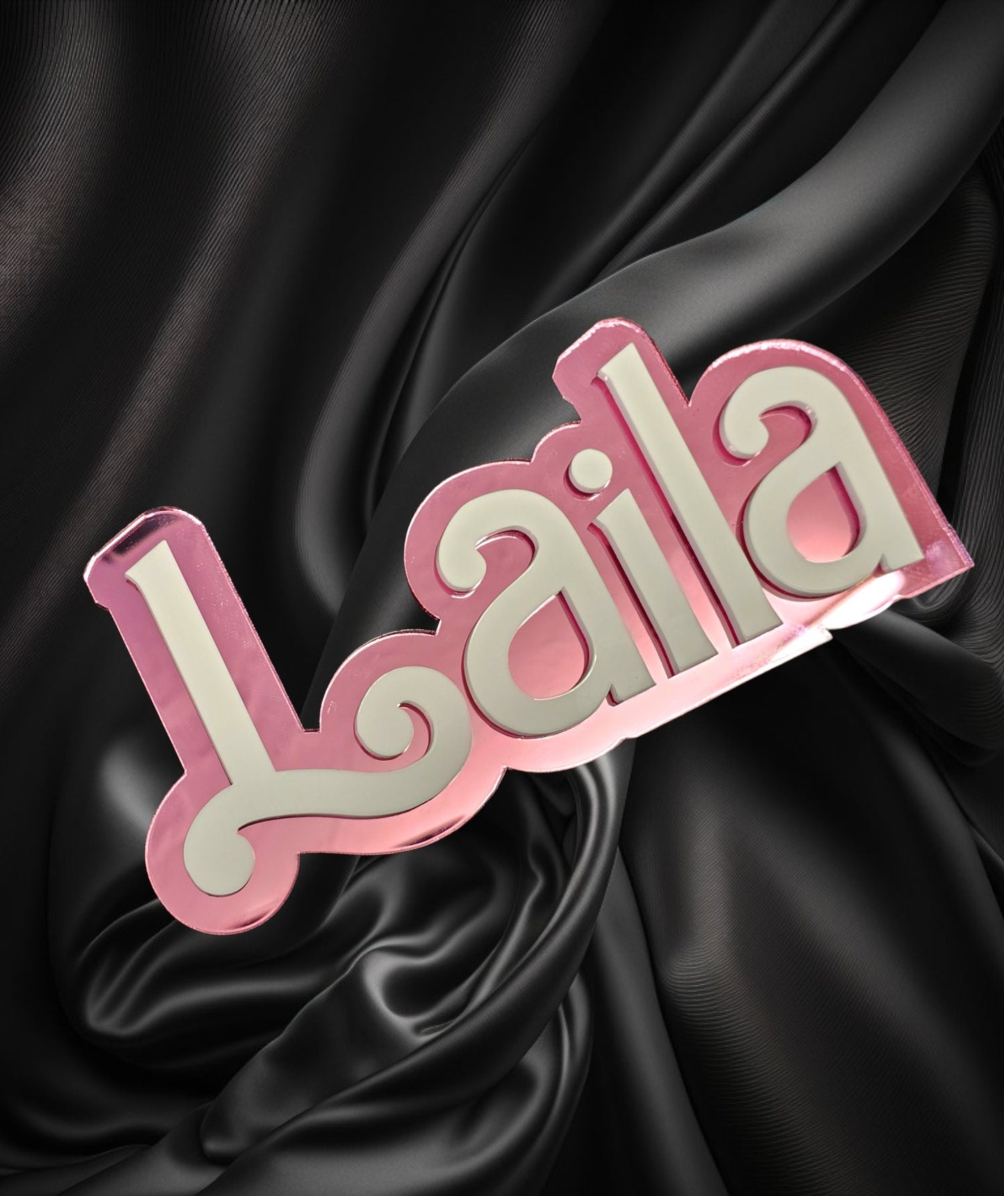 Personalised 3D pink mirror doll inspired door plaques, acrylic, laser cut, playroom, gift for her.