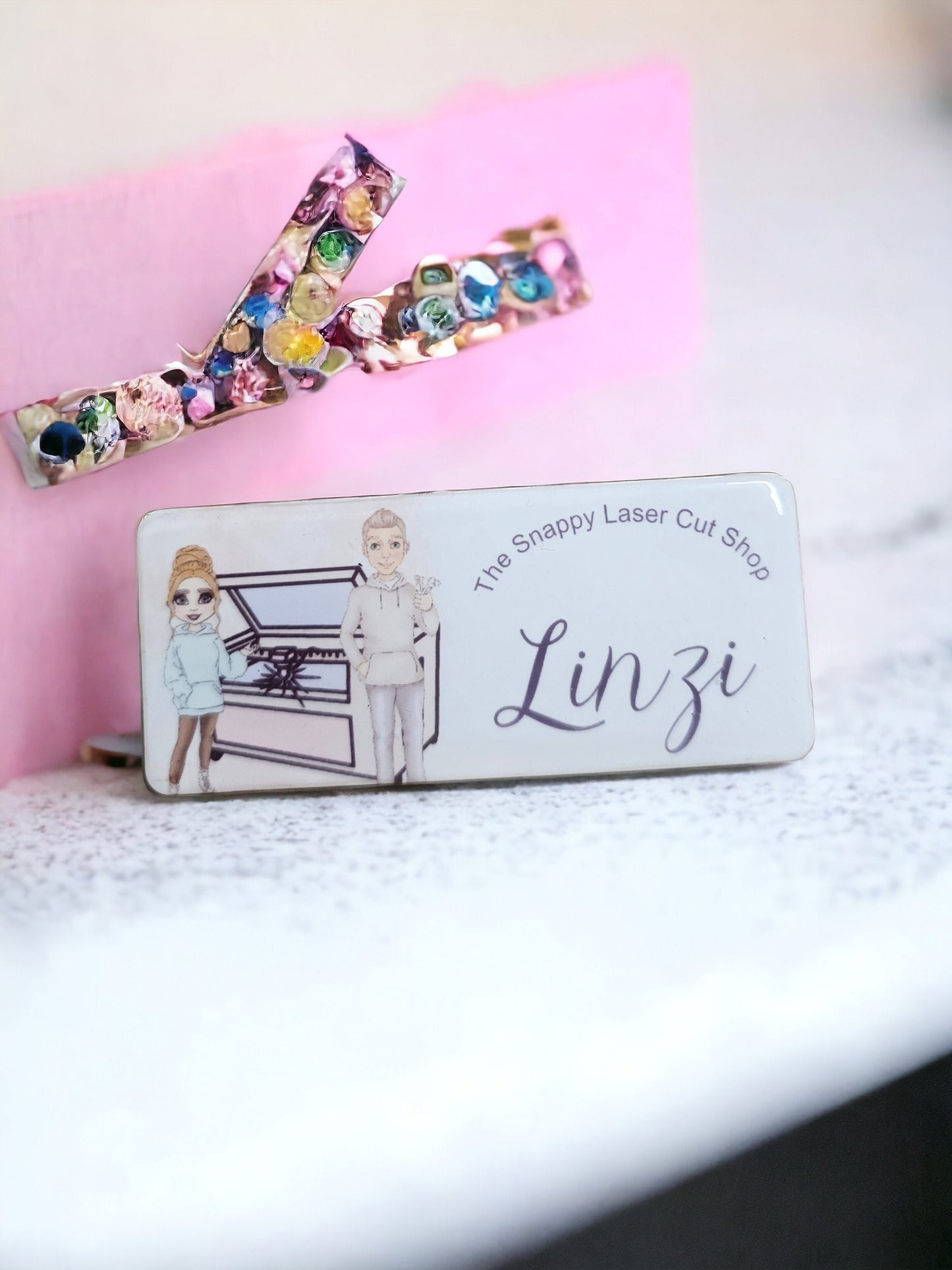 Personalised name badges, ID badge, hello my name is, badge, custom ID badge, nhs badge, teacher badges, company name badges.