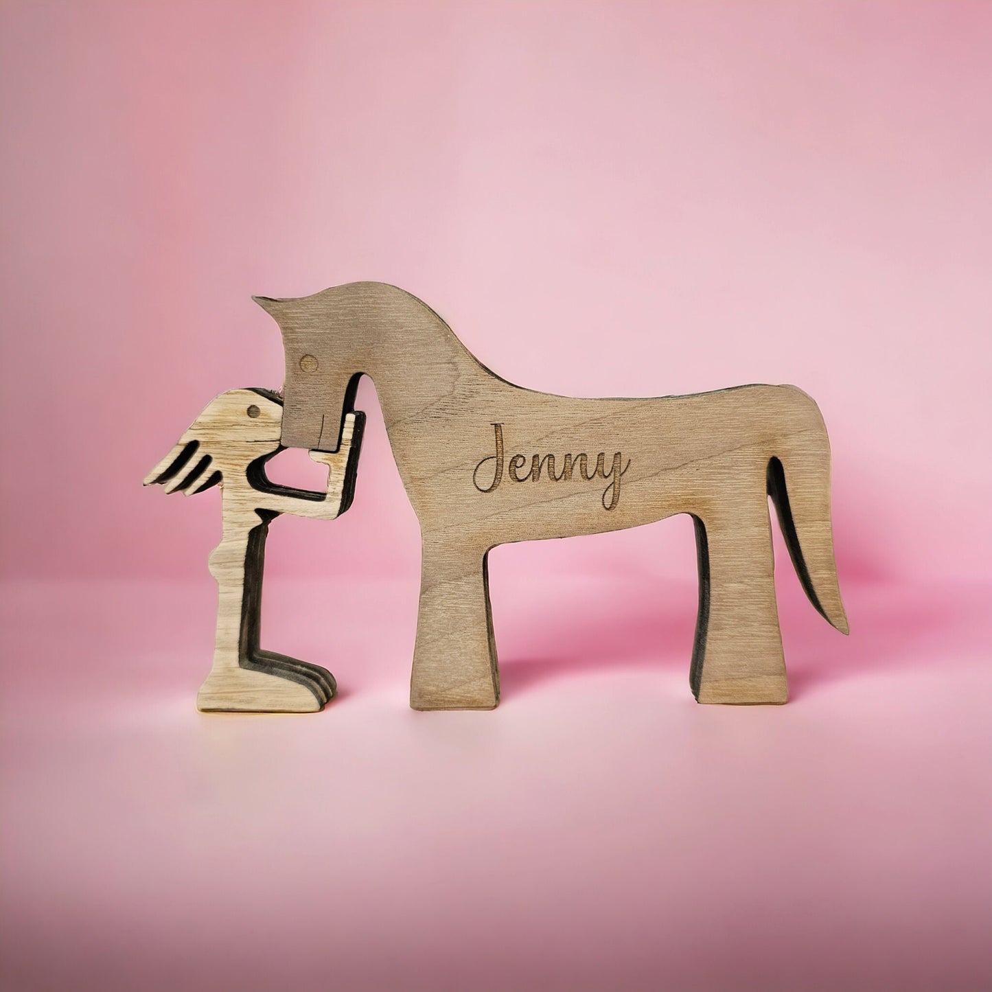 personalised wooden girl and her horse, equestrian gift, gift for her, horse gift, home decor, rustic, pony gift, horse riders.