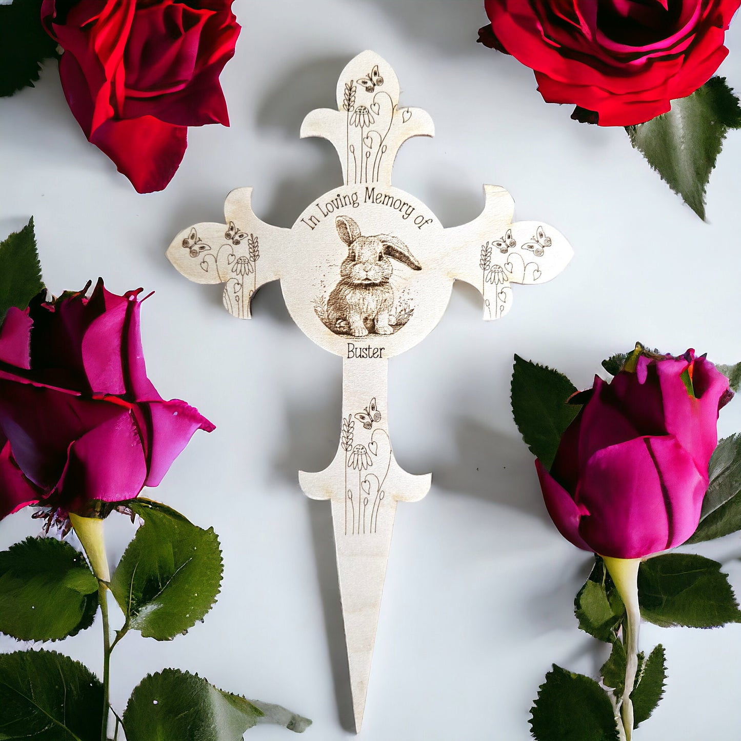 Pet memorial grave markers, Rabbit, dog, hamster, pet loss, in loving memory, personalised grave marker, bespoke, wooden Cross.