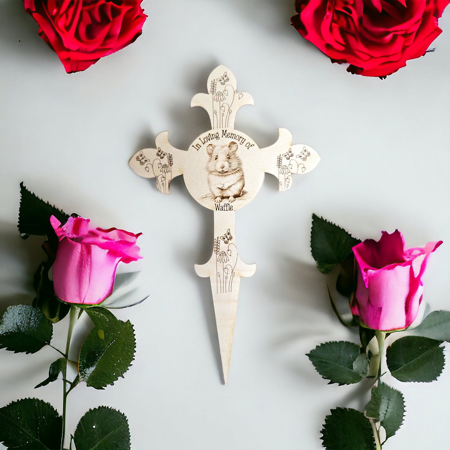Pet memorial grave markers, Rabbit, dog, hamster, pet loss, in loving memory, personalised grave marker, bespoke, wooden Cross.