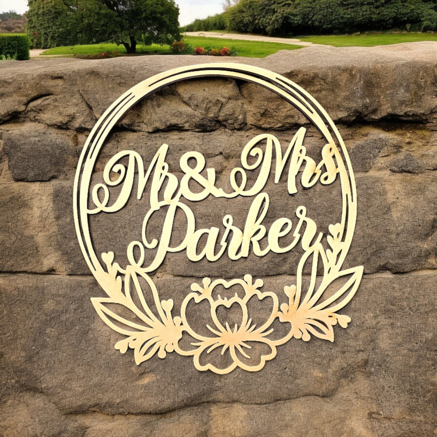 Personalised Mr and Mrs floral hoop, name hoop, scribble hoop, Mrs and Mrs, Mr and Mr, rustic, various sizes, wood, mdf, wall art