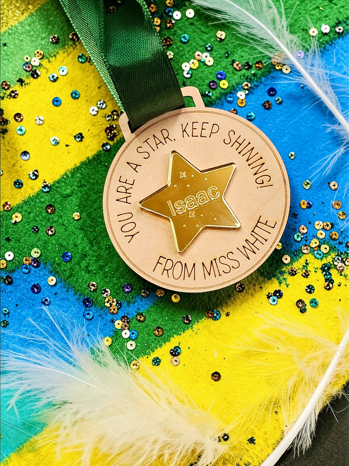 Personalised teacher student medals with gold star