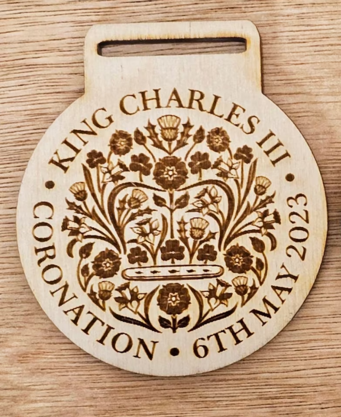 Coronation Medal for King Charles III, Keepsake Royal Medal Commemorative Wooden Engraved medallion May 2023