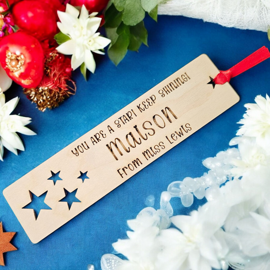 Personalised Wooden Bookmark – Teacher Gift to Student | Custom Name School Leaver Keepsake