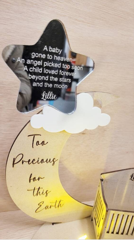 Personalised baby memorial tealight holder/angel baby/moon and star/ anniversary/ angel baby, angel baby memorial