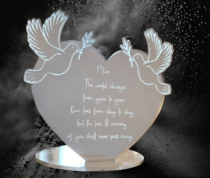 Personalised mirror Tealight holder memorial, silver mirror, black, white, Personalised memorial, Tealight holder, dove memorial, loved one