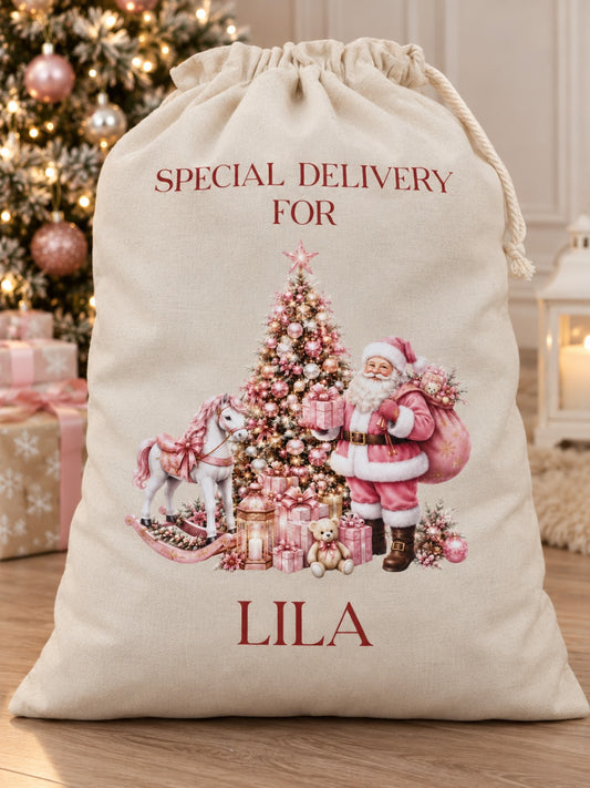 Personalised Pink Christmas Santa Sack | Girls Xmas Gift Bag