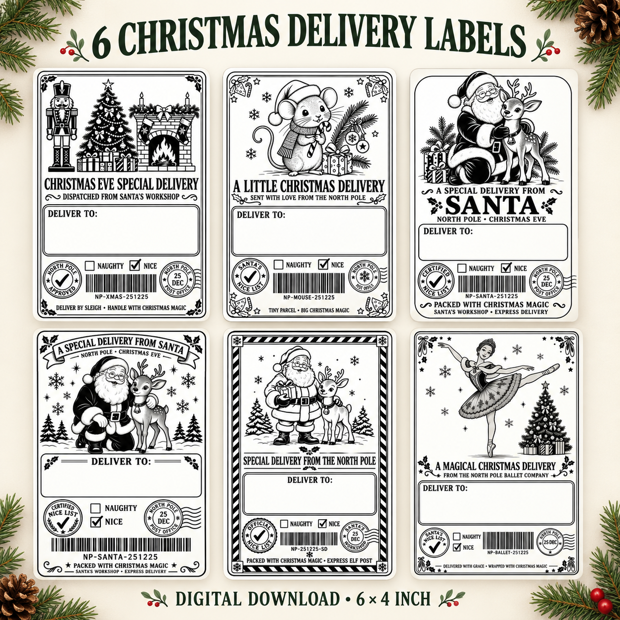 santa lables png file set of 6 digital download