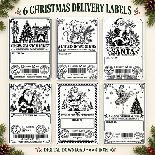 santa lables png file set of 6 digital download