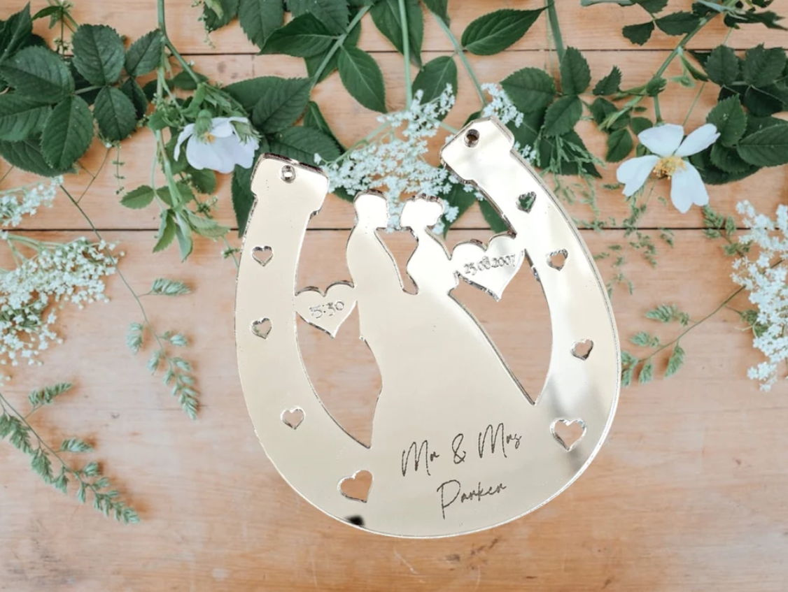 Personalised wedding horse shoe, mirror, just married, Weddings