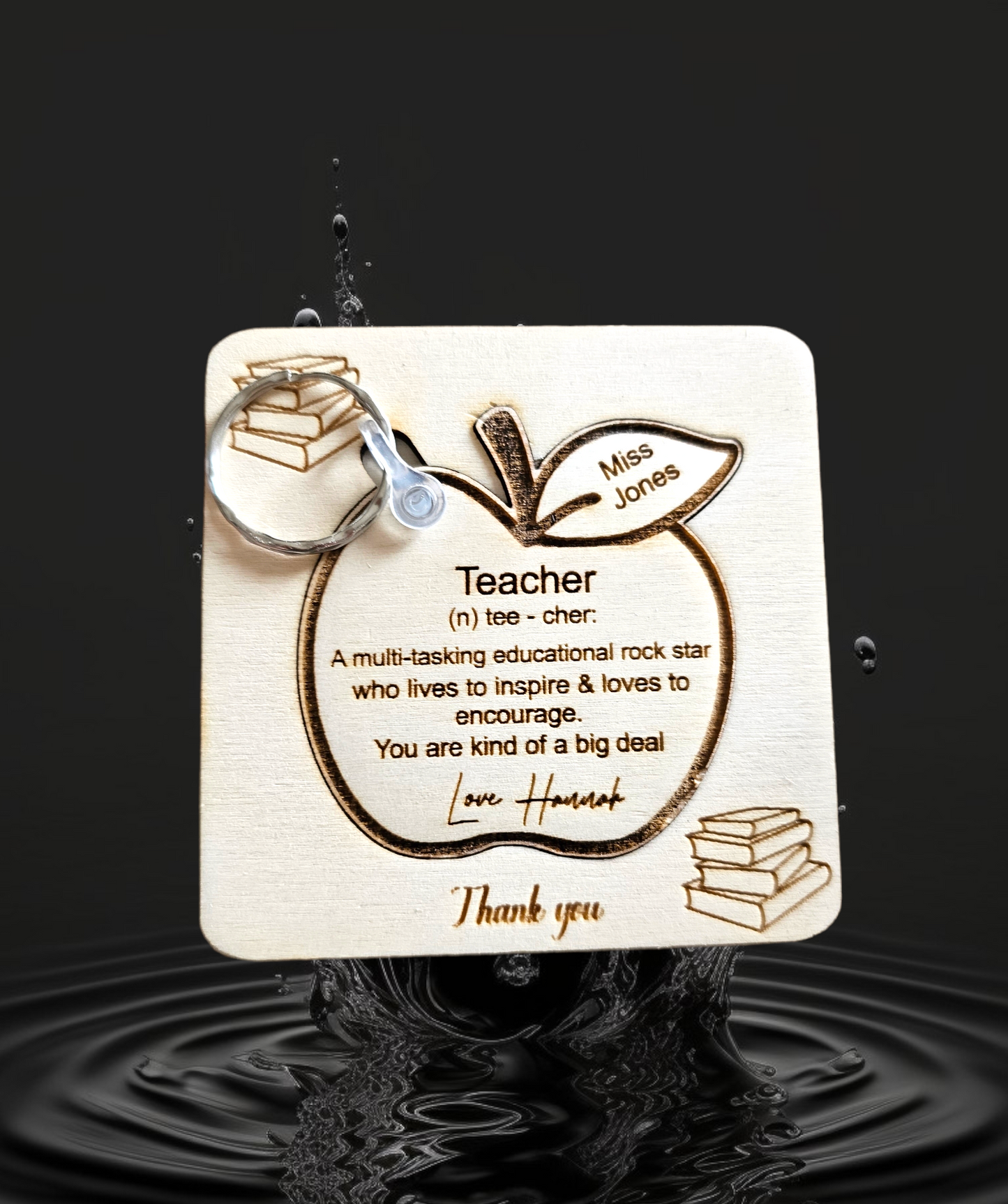 Personalised Teacher keyring and card in one