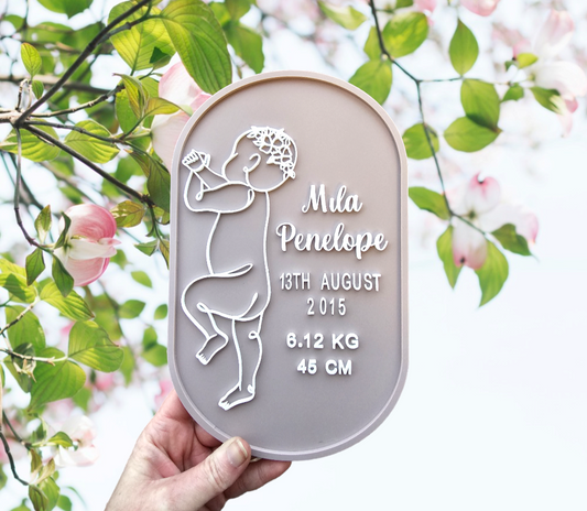 Personalised baby line art birth stats plaque