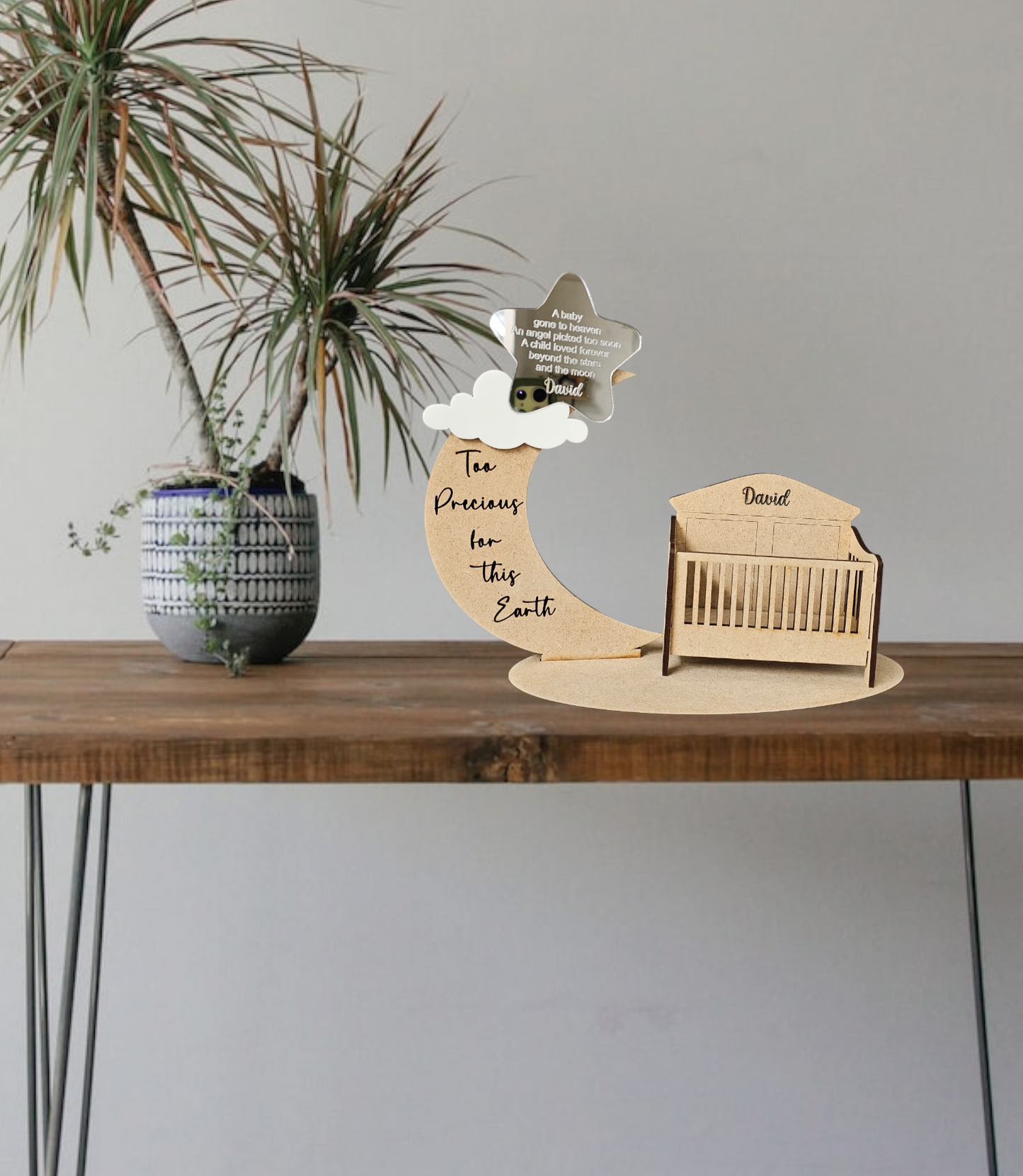 Personalised baby memorial tealight holder/angel baby/moon and star/ anniversary/ angel baby, angel baby memorial