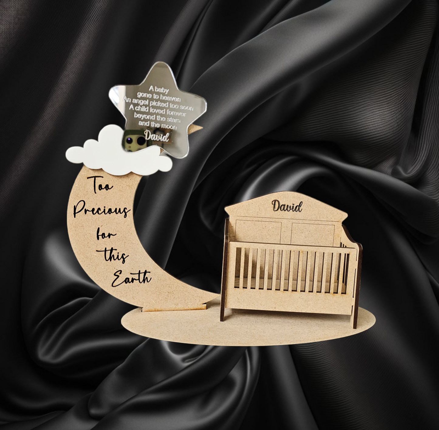 Personalised baby memorial tealight holder/angel baby/moon and star/ anniversary/ angel baby, angel baby memorial