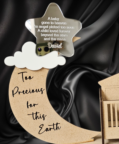 Personalised baby memorial tealight holder/angel baby/moon and star/ anniversary/ angel baby, angel baby memorial