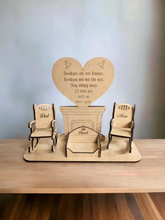 Fireplace personalised memorial with rocking chair and pet bed option