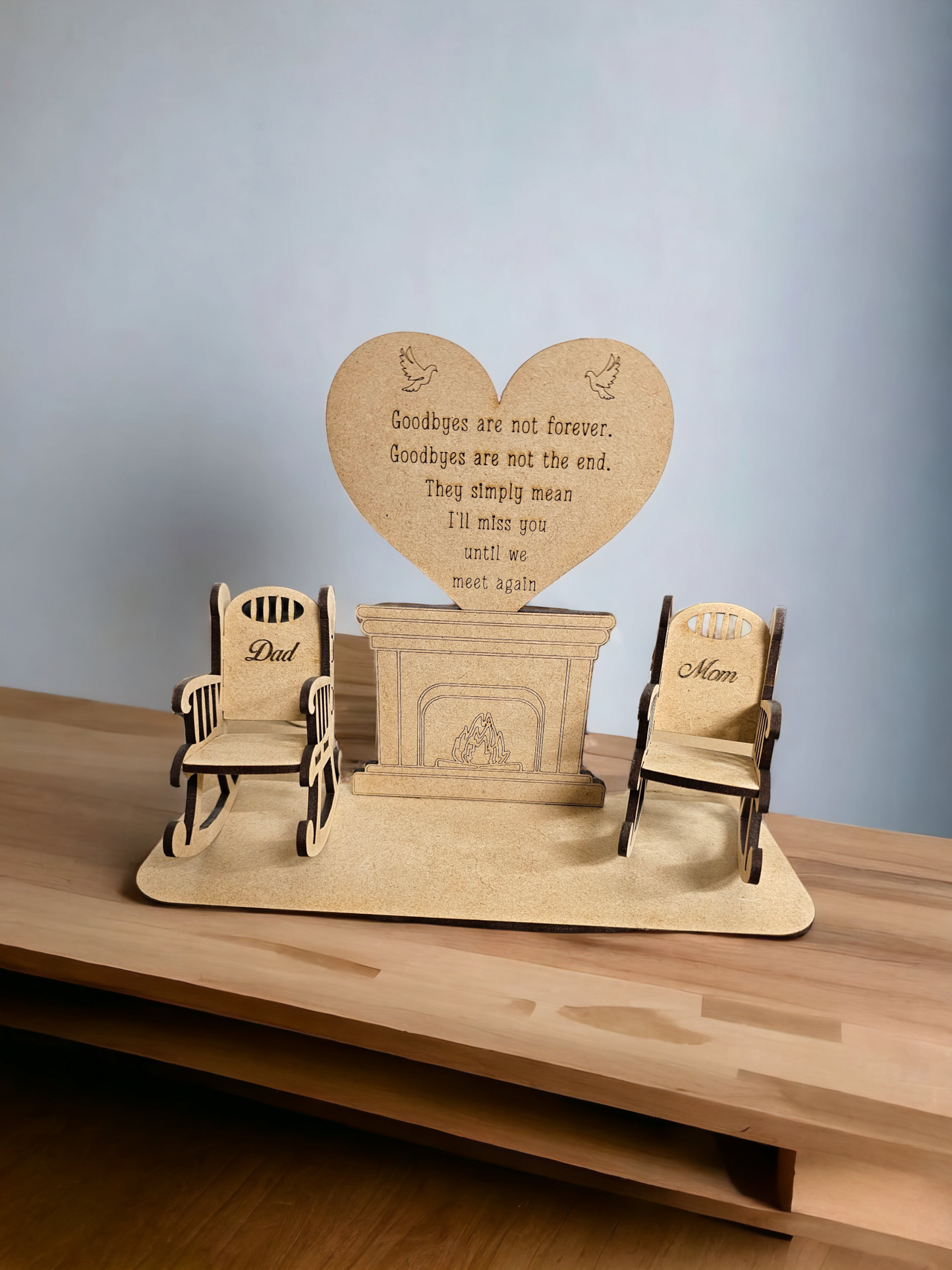 Fireplace personalised memorial with rocking chair and pet bed option