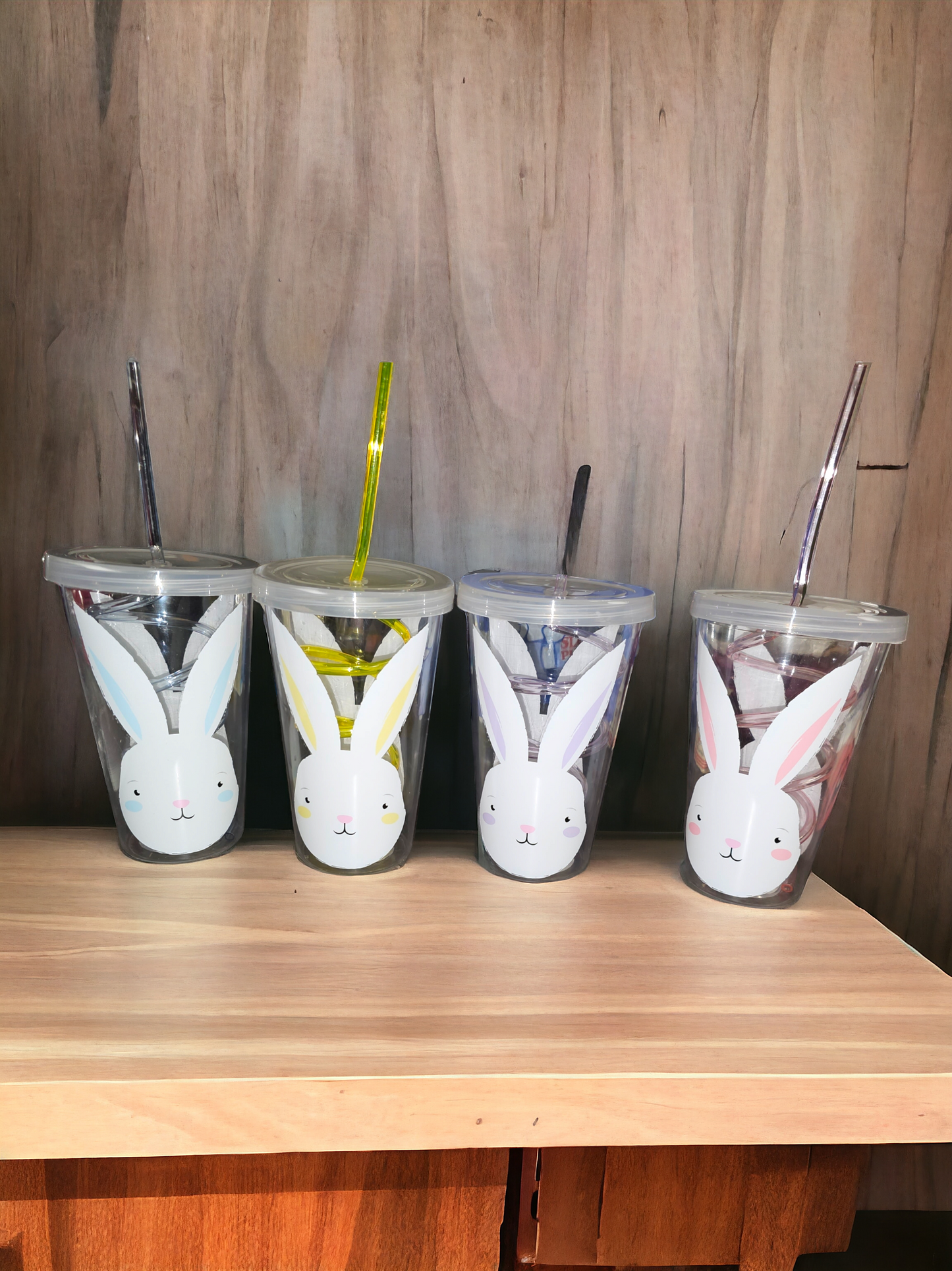 Bunny print cold cup blanks with swirl straw