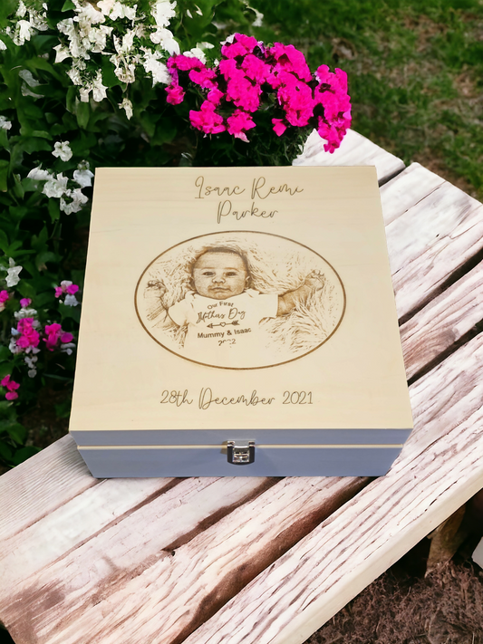 Personalised photograph laser engraved memory box