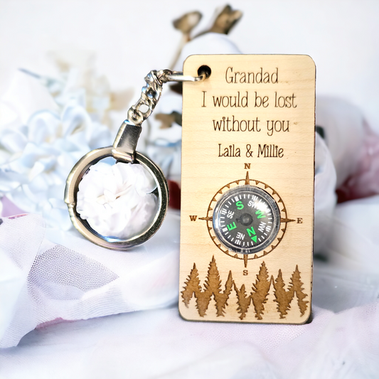 Personalised Father's day compass keyring