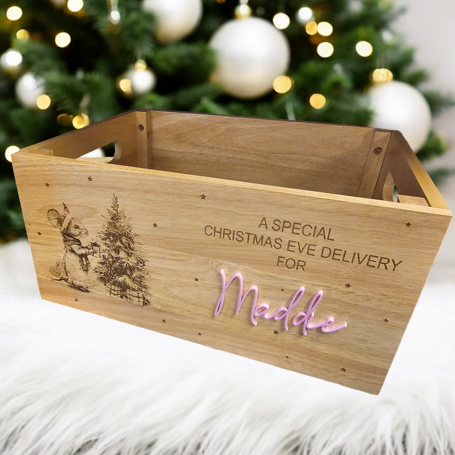 Personalised vintage mouse Christmas eve crate