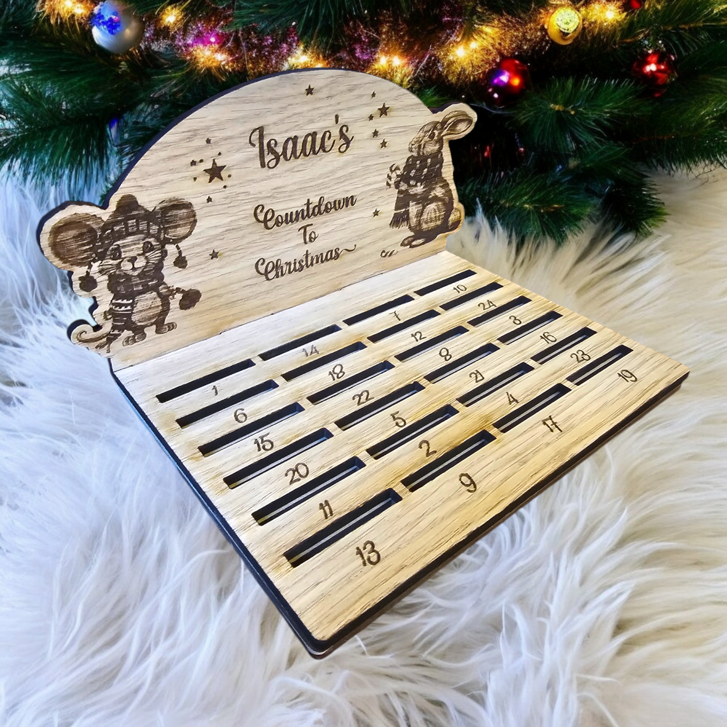 Personalised chocolate coin holder advent-oak vaneer