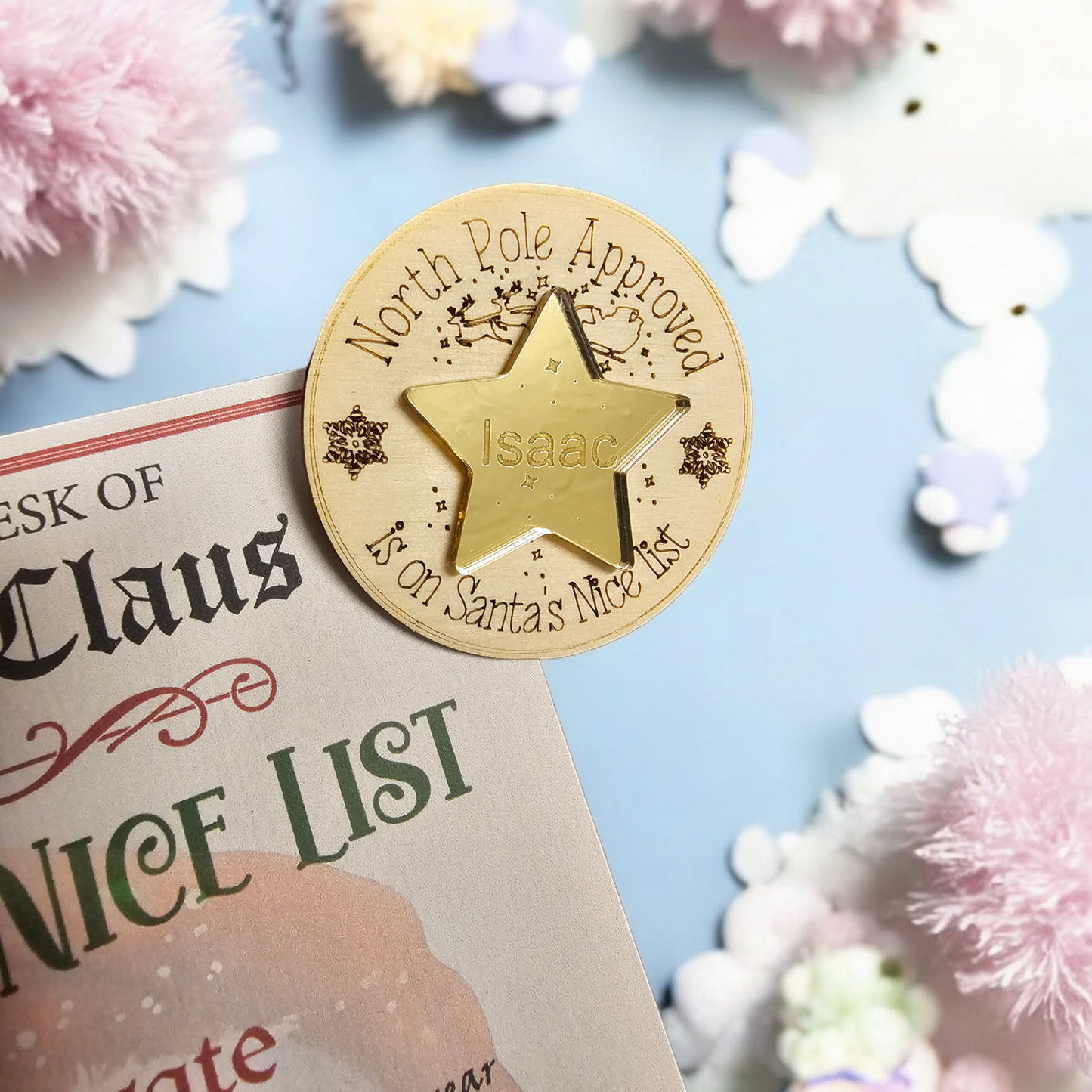 Personalised Santa's nice list certificate and badge