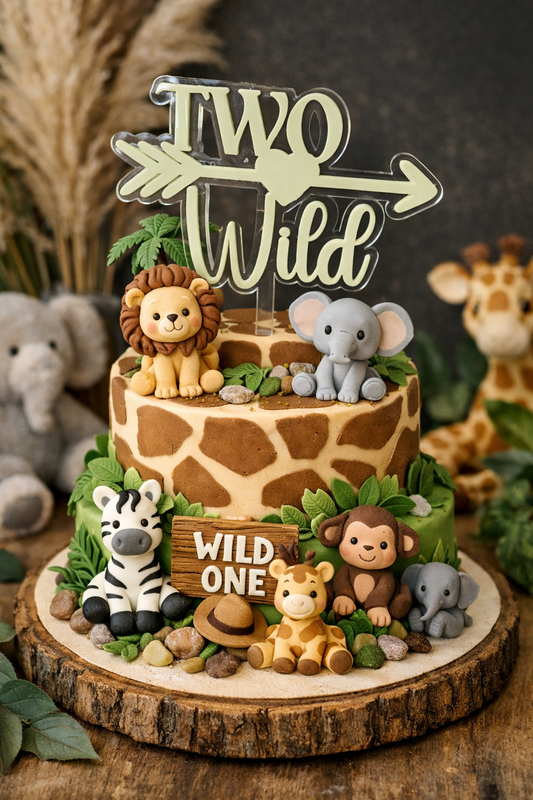 Two Wild Cake Topper | Safari 2nd Birthday Cake Topper | Jungle Theme Birthday Decor | Acrylic Cake Topper