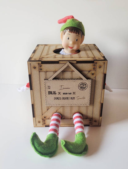 Personalised Naughty elf arrival Crate, elf prop, elf, personalised gifts.