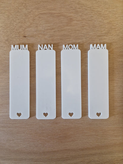 Acrylic Blank Bookmakers Pack of 5, Craft Blanks, Bookmarker with Mum - Nan - Mom - Mam