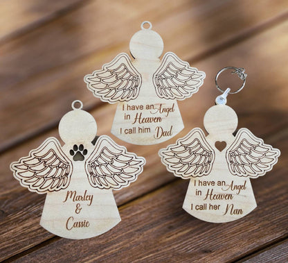 Personalised angel keyring, memorial gift, pet memorial, angel keyring, Personalised keyring, wooden keyring