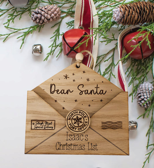 Personalised Christmas list Envelope , letter to santa, Christmas list, Christmas tree decoration, rustic Christmas