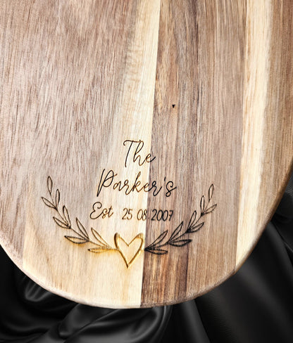 Personalised chopping board, Personalised gift, wedding gift, Christmas gift, rustic, engraved chopping board