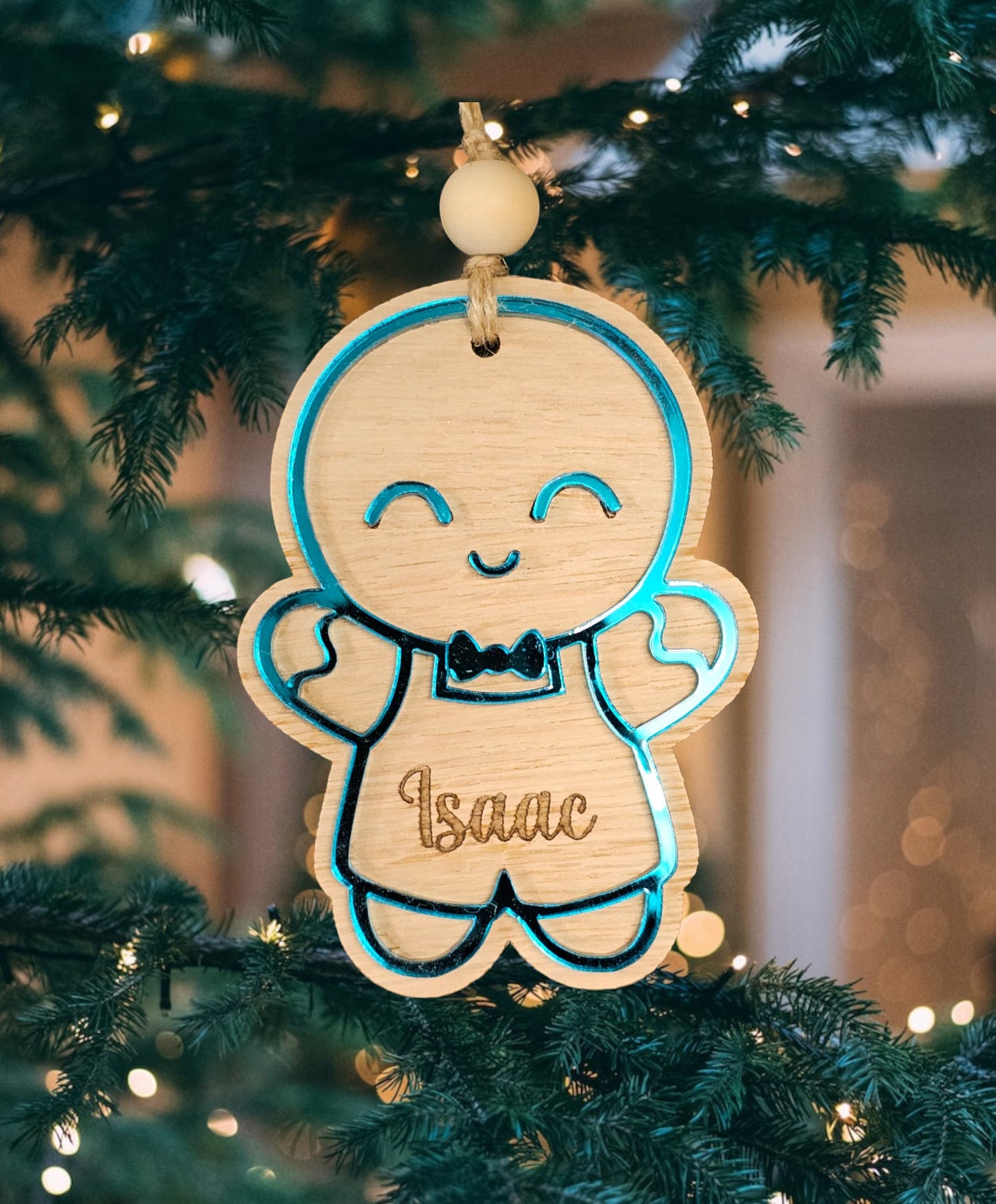 Personalised gingerbread person tree decoration, personalized tree decoration, gingerbread boy, gingerbread girl, oak Christmas tree decor