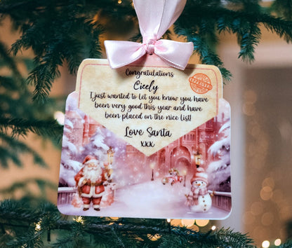 Personalised letter from santa tree decoration, personalised Santa's nice list, personalised Christmas decoration, children's nice list