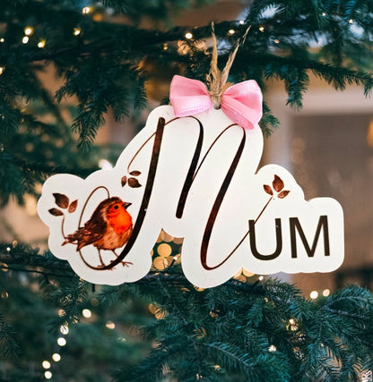 Personalised robin tree decoration, personalised Christmas memorial, Robin, loved one in heaven, memorial.