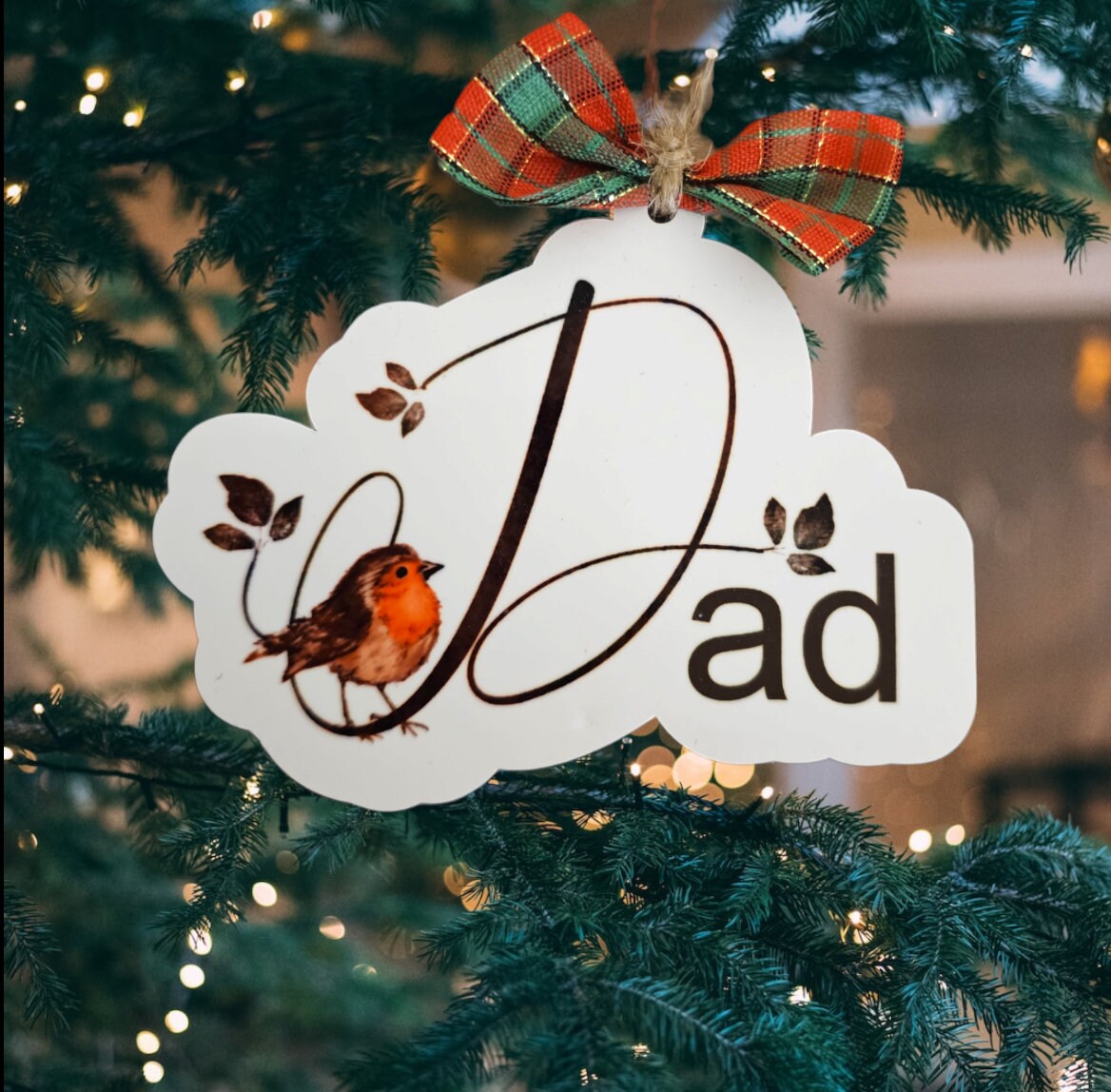 Personalised robin tree decoration, personalised Christmas memorial, Robin, loved one in heaven, memorial.