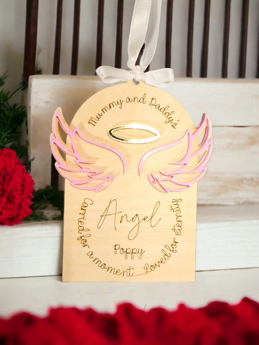 Angel baby memorial gift, baby loss gift, personalised memorial, miscarriage awareness, loved one in heaven, angel wings, wooden