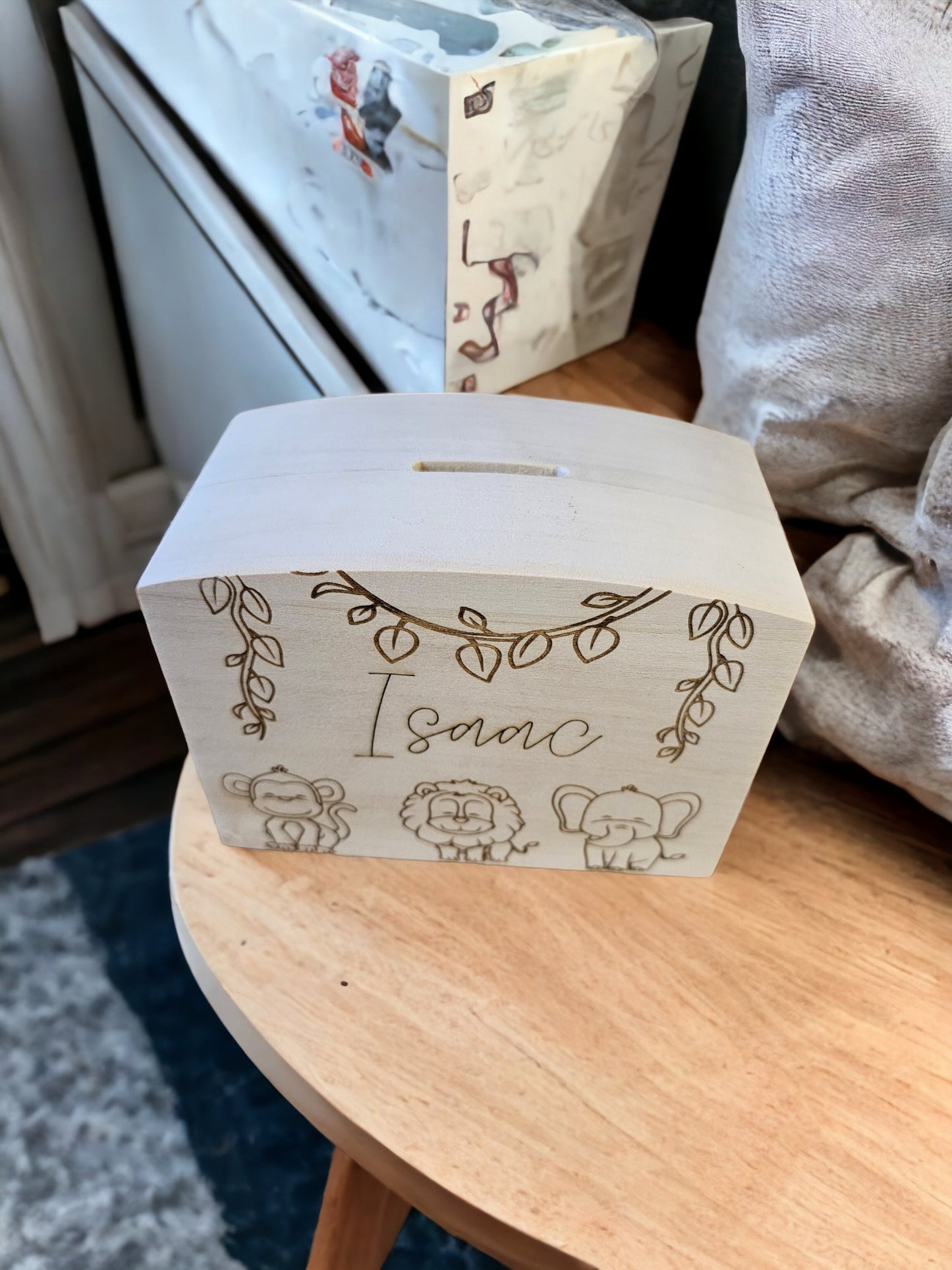 Personalised wooden money box, safari theme, wooden money box, personalised gift